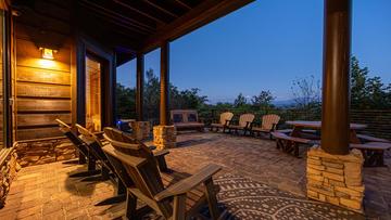 Nighttime, the perfect time to sit around the fire pit and roast marshmellows. at Five Bears Mountain View Lodge in Gatlinburg TN