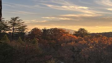 Smoky Mountains sunset in the Fall from Moonlight Pines Lodge.  at Moonlight Pines Lodge in Gatlinburg TN