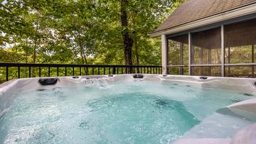 Family sized hot tub at your chalet in Gatlinburg's Chalet Village. at Chalet All Day in Gatlinburg TN