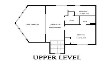 Upper Level Floorplan With Game Room Smoky Mountains 3 bedroom cabin rental with pool and game room.