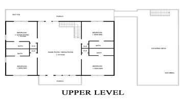 Cabin Fever Vacation Upper Level Floorplan Upper level floorplan for Cabin Fever Vacation cabin rental.