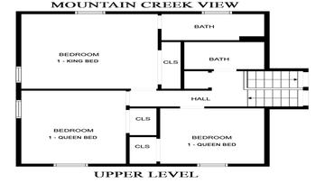 Smoky Mountains Cabin Rental Mountain Creek View Floorplan Upper Level Floor plan's Upper Level of Smoky Mountains cabin rental Mountain Creek View.