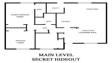 Smoky Mountains Cabin Rental Main Level Floorplan Main level floorplan for Smoky Mountains cabin rental Secret Hideout.