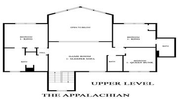 Smoky Mountains Cabin Rental Upper Level Floorplan Upper level floorplan for Smoky Mountains cabin rental The Appalachian.