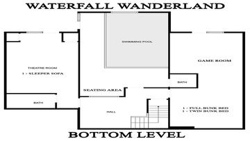 Smoky Mountains Cabin Rental Bottom Level Floorplan Bottom level floorplan for Smoky Mountains cabin rental Waterfall Wanderland.