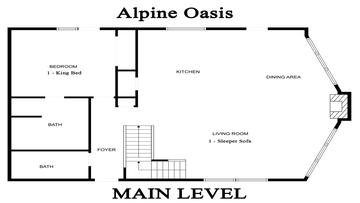 Smoky Mountains Cabin Rental Main Level Floorplan Main level floorplan for Smoky Mountains cabin rental Alpine Oasis.
