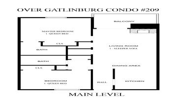 Smoky Mountains Condo Rental Main Level Floorplan Main level floorplan for Smoky Mountains Gatlinburg condo rental Over Gatlinburg Condo 209.
