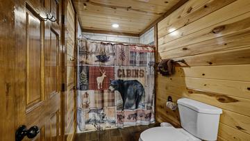 Second Bath Shower Shower in the second bath of your cabin getaway in the Smokies.
