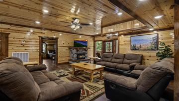 8BR Rental Cabin Living Room Living room of your 8 bedroom Smoky Mountains cabin rental.