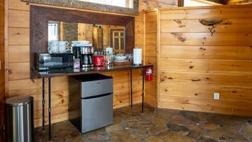 Cabin Fridge And Coffee Station Grab early morning beverages and step out onto the deck for relaxing moments.