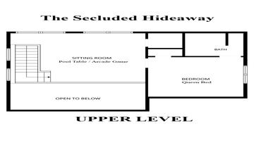Upper level floorplan for Smoky Mountains cabin rental The Secluded Hideaway.