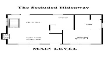 Main level floorplan for Smoky Mountains cabin rental The Secluded Hideaway.
